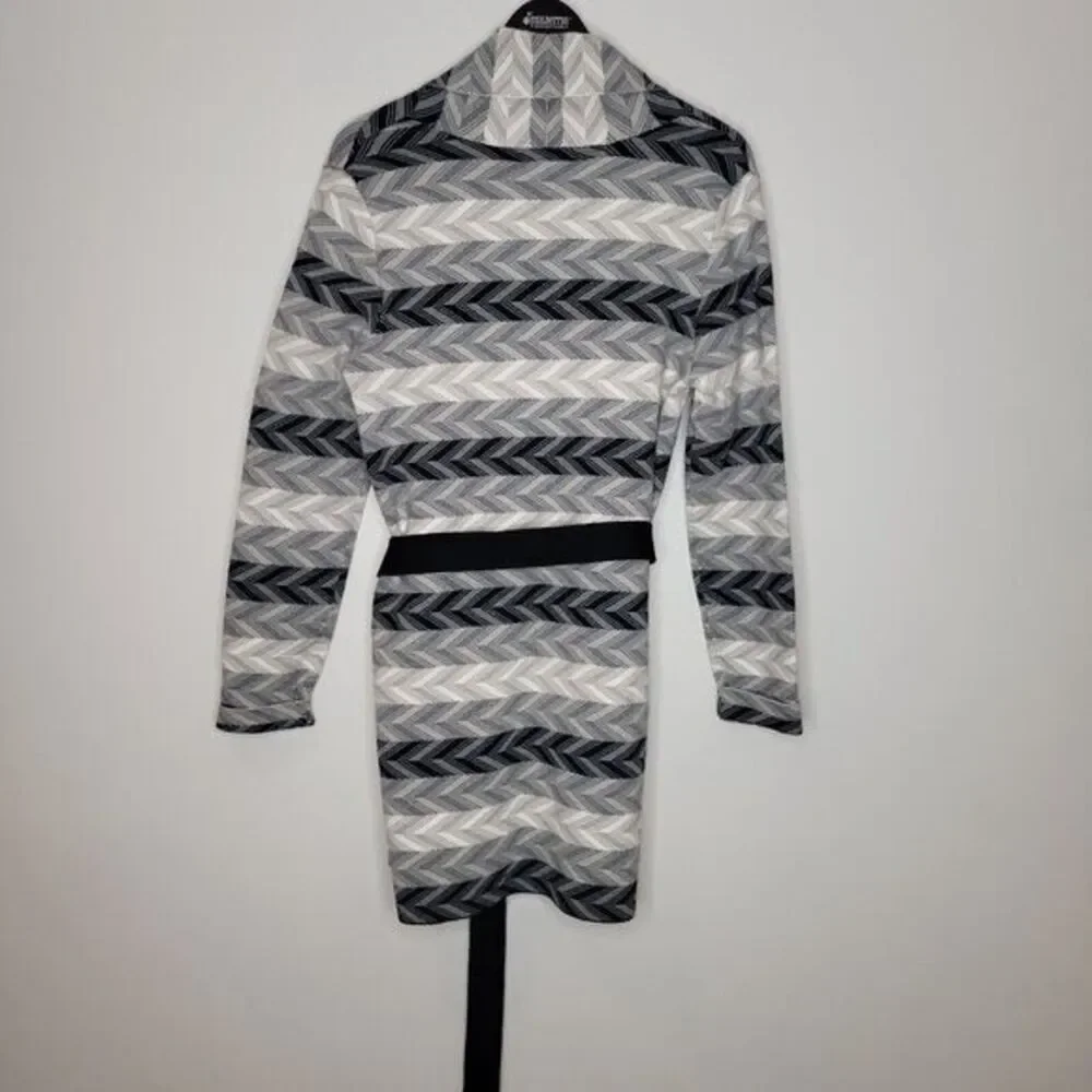 Adrienne Vittadini Women Sweater Open Front Size L‎ Pockets Black White Grey